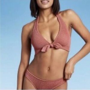 KONA SOL Rose Pink Textured Bikini Top & Bottoms Size M & L